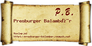 Presburger Balambér névjegykártya